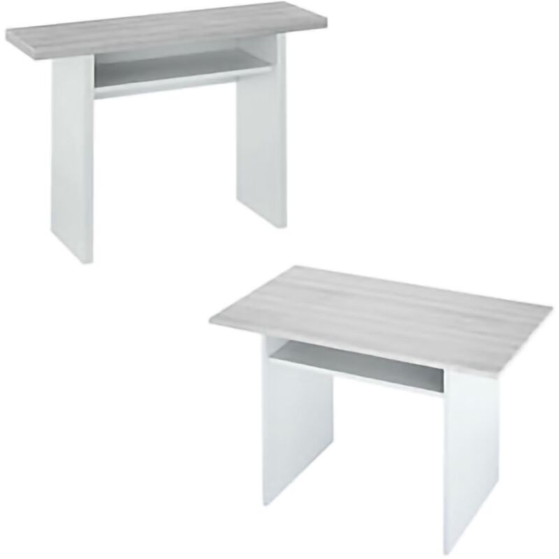 Ausziehbarer Tisch Ddiaz, Ausziehbarer Tisch mit Buchöffnung, Klappbarer Hilfskonsolentisch, 120x35h77 cm, Weiß und Zement - Dmora