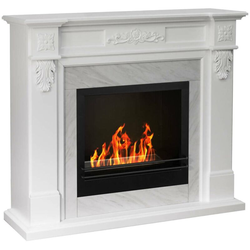 Dmora - Bioethanol-Kamin Arborio, Ökologischer Kamin, Rauchfreies Feuer, Heizung mit Ethanol, Made in Italy, 38x121 h108 cm, Weiß