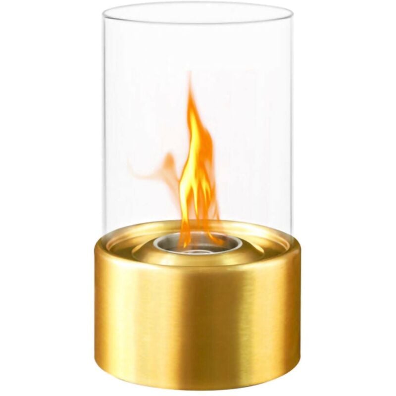 Bioethanol-Kamin Dschroffenegge, Ökologischer Kamin, Rauchfreies Feuer, Heizung mit Ethanol, Made in Italy, 16x16 h29 cm, Gold und Transparent - Dmora