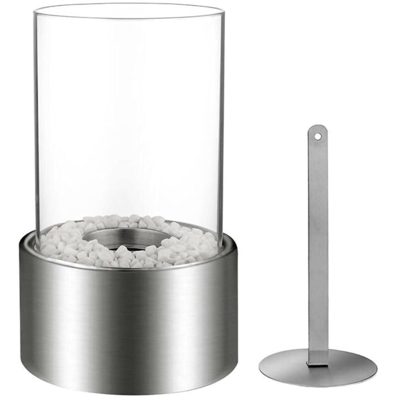 Bioethanol-Kamin Dschroffenegge, Ökologischer Kamin, Rauchfreies Feuer, Made in Italy, 16x16 h27 cm, Silber und Transparent - Dmora