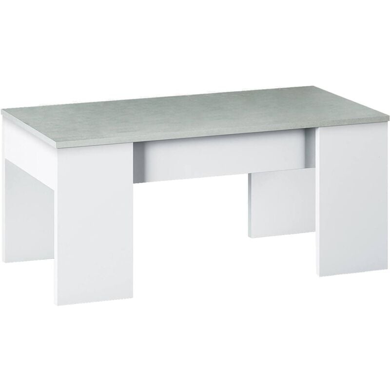 Couchtisch Oceanside, Couchtisch mit abnehmbarer Platte, Couchtisch für das Wohnzimmer, cm 100x50h45/56, Weiß und Beton - Dmora