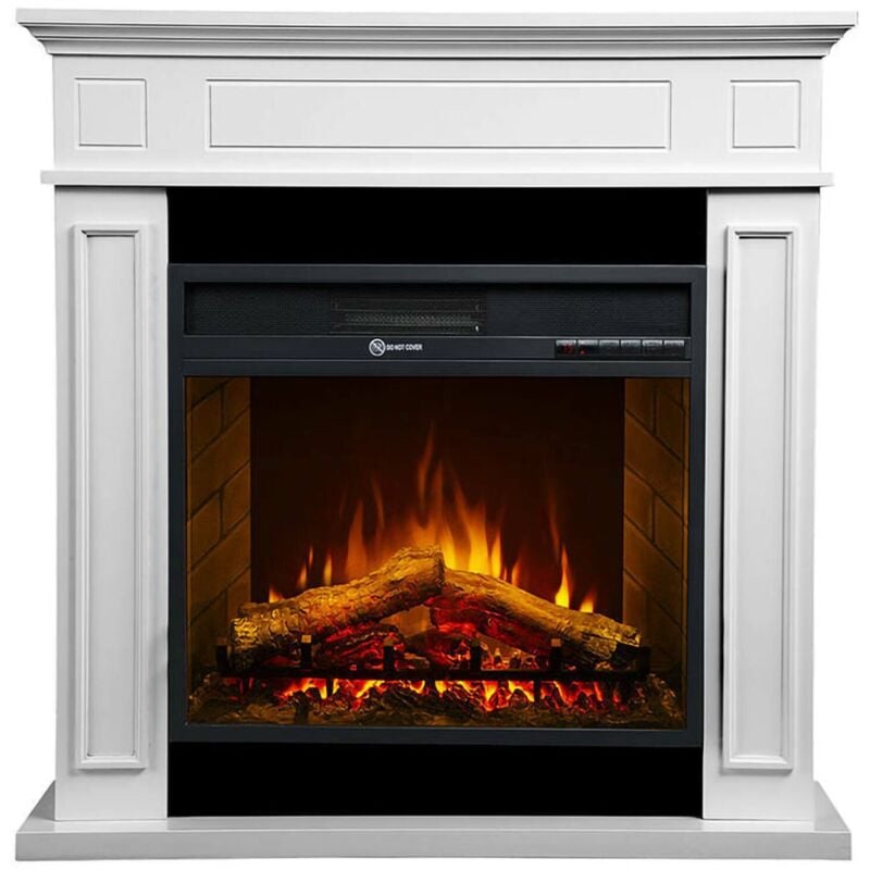 Dmora - Elektrischer Kamin Airola, Elektroherd, Elektrischer Wandherd, Moderner Kamin, Made in Italy, 90x28 h91 cm, Weiß
