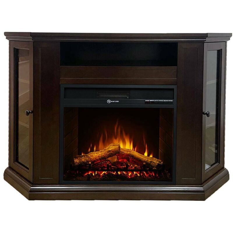 Elektrischer Kamin Dtagliavin, Elektroherd, Elektrischer Wandherd, Moderner Kamin, Made in Italy, 126x78 h81 cm, Braun - Dmora