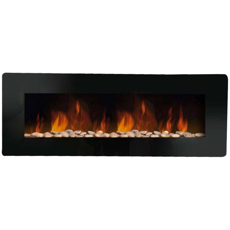 Elektrischer Kamin Dtamburin, Elektroherd, Elektrischer Wandherd, Moderner Kamin, Made in Italy, 11x127 h50 cm, Schwarz - Dmora