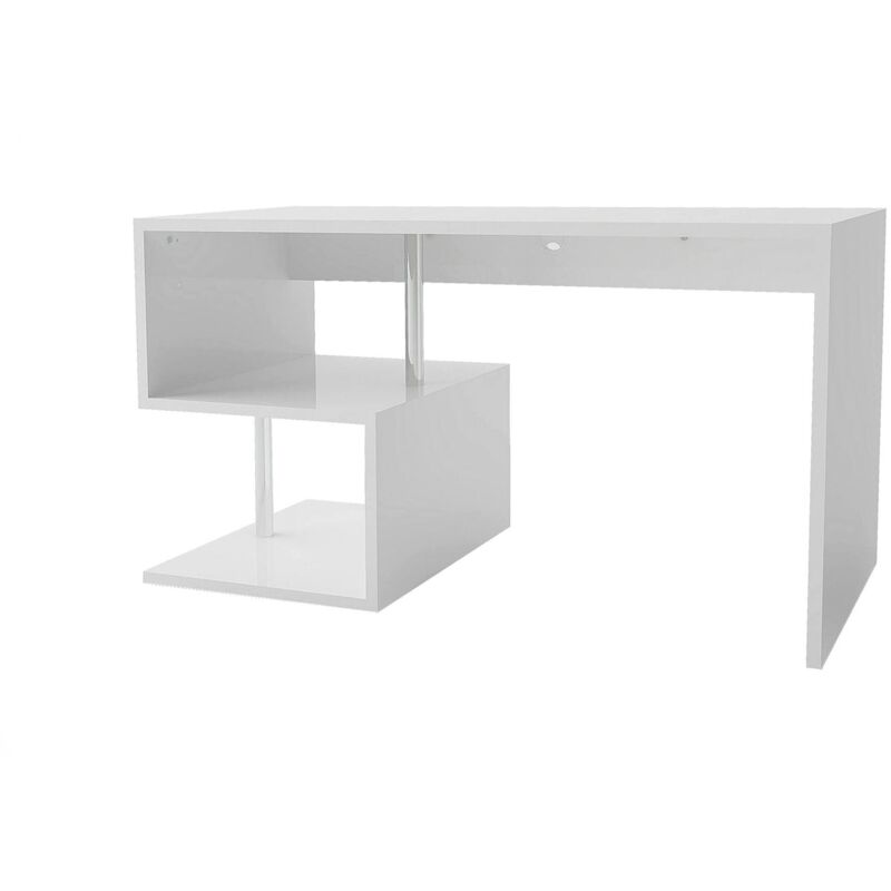 Esse moderner Schreibtisch für Büro und Arbeitszimmer mit Regal, Made in Italy, Computertisch, PC-Schreibtisch, 140x60h78 cm, glänzend weiße Farbe