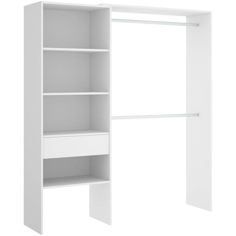 Kleiderschrank Dgarut, Struktur für begehbaren Kleiderschrank, Offene Garderobe, 160x40h187 cm, Weiß - Dmora
