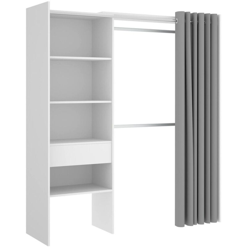 Kleiderschrank Dober, Struktur für begehbaren Kleiderschrank, offene Garderobe, 160 x 50 x 205 cm, Weiß und Grau - Dmora
