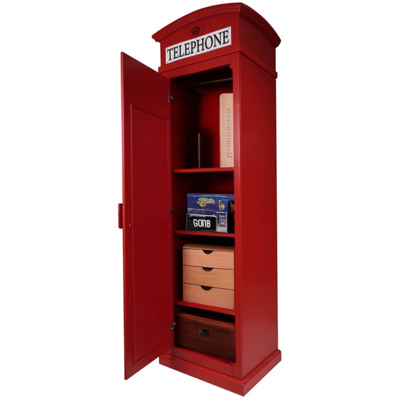 Dmora Kleiderschrank 'London Telefonzelle' mit 3 Regalen und Spiegeltür, Made in Italy, Schlafzimmer Kleiderschrank, cm 68x55h215, Farbe Rot