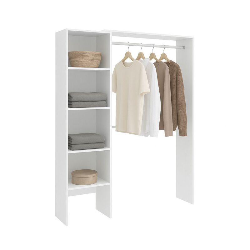 Kleiderschrank Dgolett, Struktur für begehbaren Kleiderschrank, offene Garderobe, 140 x 40 x 187 cm, Weiß - Dmora
