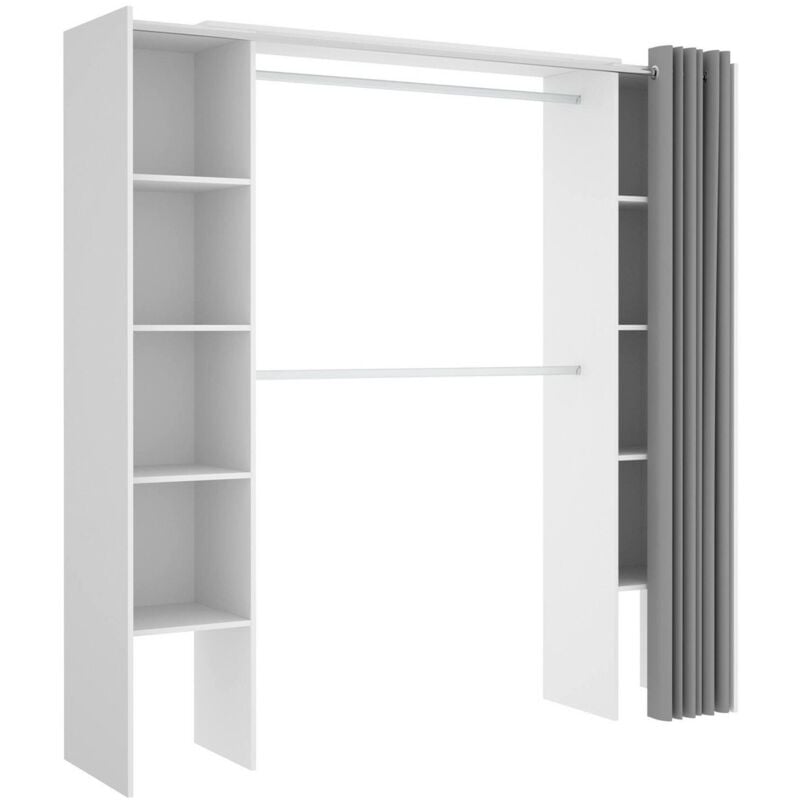 Kleiderschrank Manaslu, Struktur für begehbaren Kleiderschrank, offene Garderobe, 180 x 50 x 205 cm, Weiß und Grau - Dmora