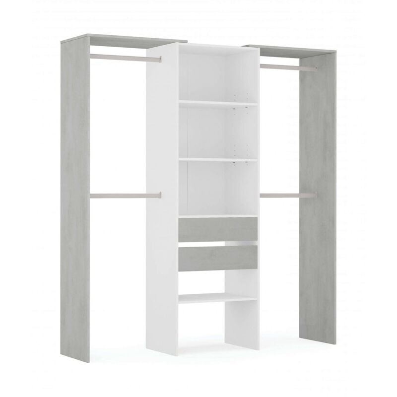 Garderobe Djajal, Struktur für begehbaren Kleiderschrank, Offener Kleiderschrank ohne Türen, Begehbarer Kleiderschrank, 179x50h202 cm, Weiß und