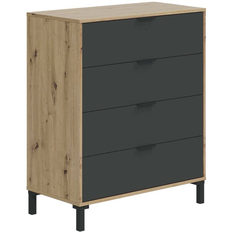Kommode mit Schubladen Rochester, Kommode mit 4 Schubladen, Kommode für Schlafzimmer, Moderne Kommode, cm 76x40h94, Asteiche und Anthrazit - Dmora