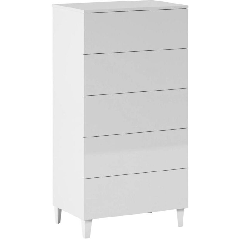 Kommode mit Schubladen Roseville, Wöchentlich mit 5 Schubladen, Kommode für Schlafzimmer, Moderne wöchentlich, cm 61x40h117, Weiß - Dmora