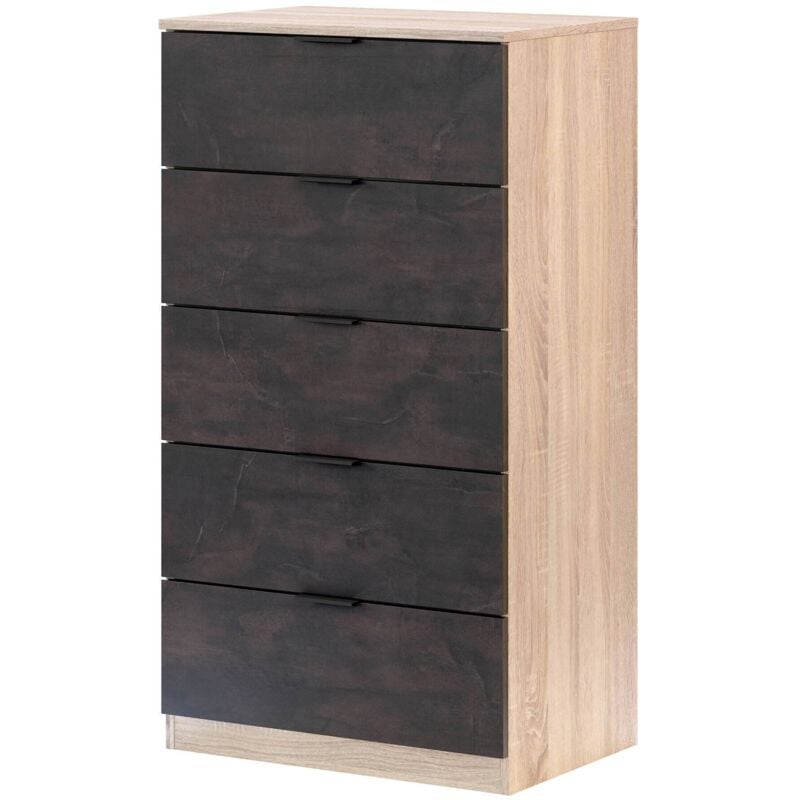 Kommode mit Schubladen Dhvali, Wöchentlich mit 5 Schubladen, Kommode für Schlafzimmer, Moderne wöchentlich, 60x40h110 cm, Eiche und Anthrazit - Dmora