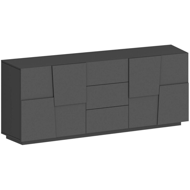Kommode Yoel, Wohnzimmer-Buffet, Wohnzimmer-Kommode mit 4 Türen und 3 Schubladen, 220x44x86 cm, Anthrazit - Dmora