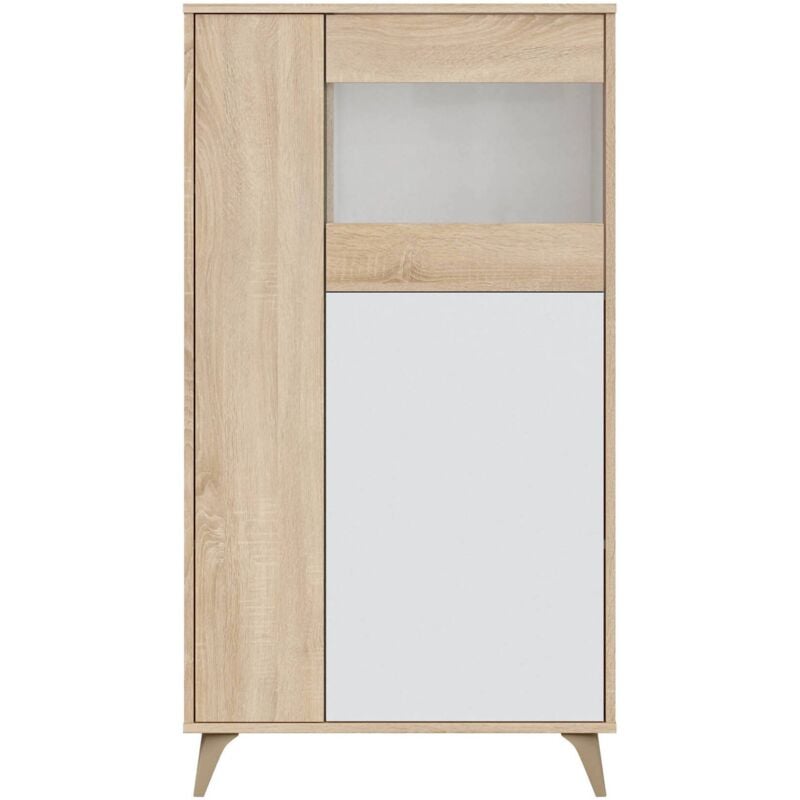 Schaukasten Daceved, Moderne Vitrine mit 3 Türen, Sideboard für Wohnzimmer oder Wohnzimmer, Hohes Sideboard mit Regalen, 77x33h142 cm, Eiche und Weiß