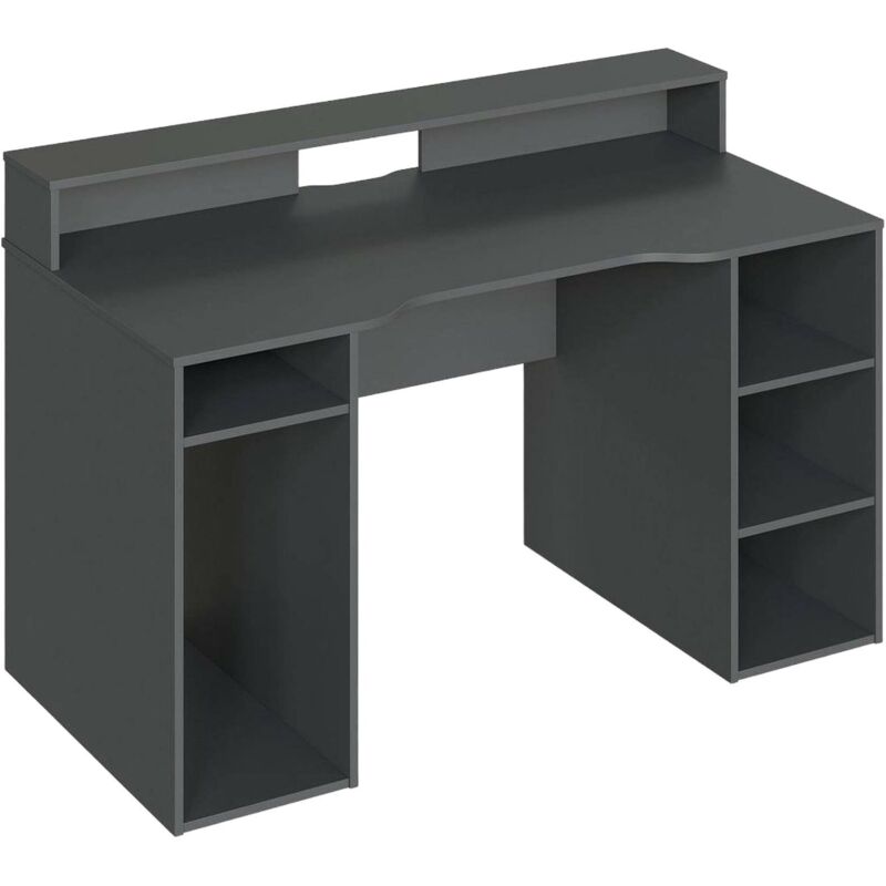 Schreibtisch Phoenix, Moderner Schreibtisch von Gaming, Studiertisch für pc und CD-Halter, Studiertisch mit Regalen, cm 136x67h88, Anthrazit - Dmora
