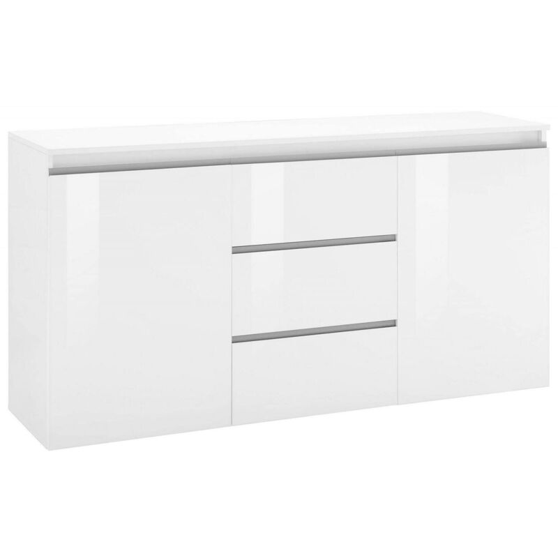 Modernes Sideboard, Design-Sideboard mit 2 Türen 3 Schubladen, Made in Italy, TV-Ständer, Wohnzimmerbuffet, cm 150x40h81, glänzend weiße Farbe - Dmora