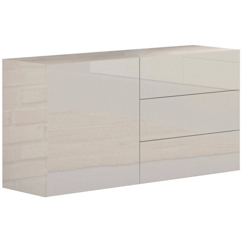 Modernes Sideboard mit 1 Tür und 3 Schubladen, Made in Italy, Küchen-Sideboard, Wohnzimmer-Design-Buffet, 110x40h35 cm, glänzend weiße Farbe - Dmora