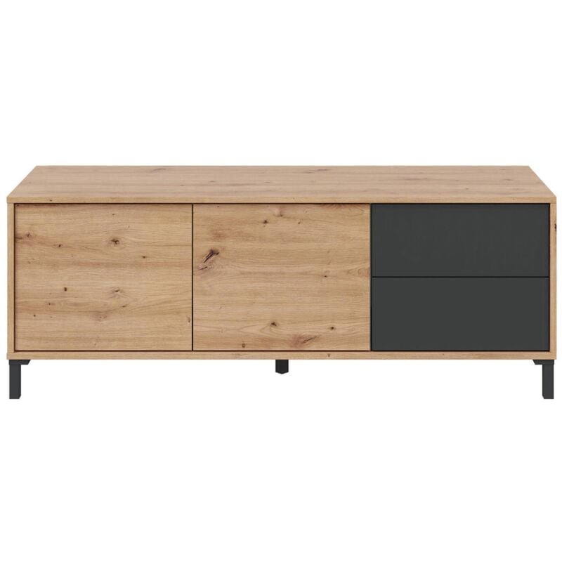 Anrichte Daca, Modernes Sideboard mit 2 Türen, Buffet im Wohnzimmer, Fernsehschrank, Sideboard mit Füßen für Wohnzimmer, 130x41h47 cm, Asteiche und