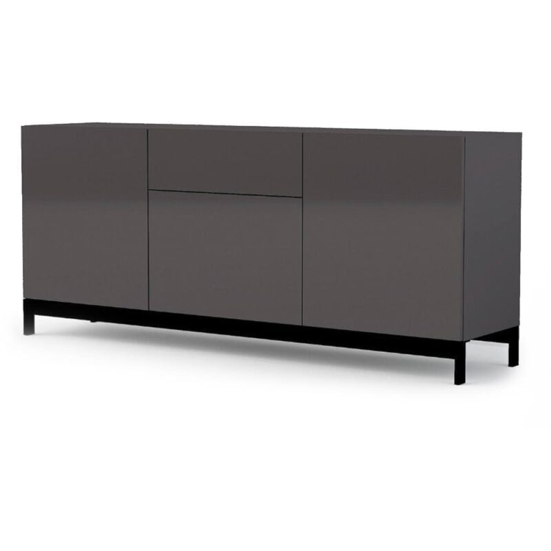Modernes Sideboard mit 3 Türen und 1 Schublade, Made in Italy, Küchen-Sideboard, Wohnzimmer-Design-Buffet, 170x40h47 cm, Farbe Anthrazit glänzend