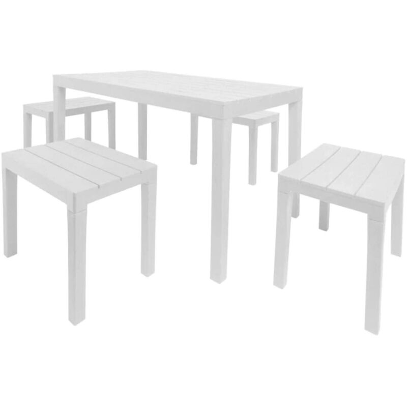 Outdoor-Lounge-Set Dmascar, Gartenset mit 1 rechteckigem Tisch und 4 Bänken, Indoor- und Outdoor-Set für Pic Nic, 100 % Made in Italy, Weiß - Dmora