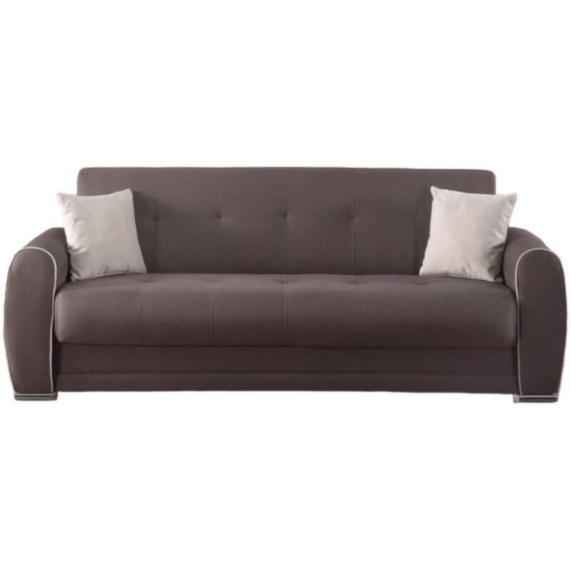 Schlafsofa Dababi, 3-Sitzer-Container-Schlafsofa mit 2 Kissen inklusive, Wohnzimmersofa aus gepolstertem Stoff mit Klick-Klack-Öffnung, 224x85h87 cm,
