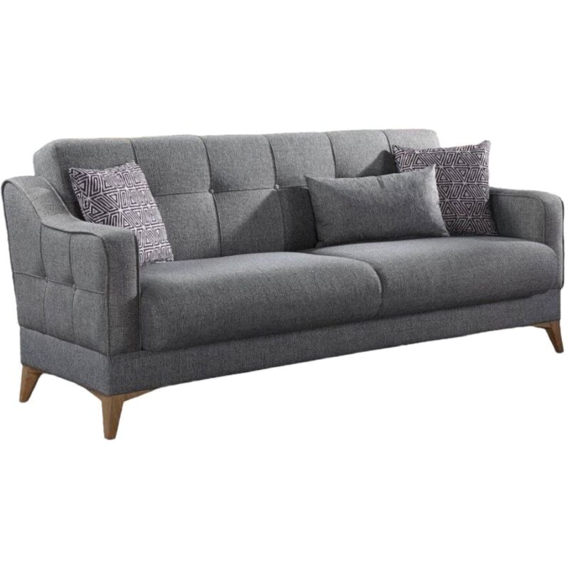 Dmora - Schlafsofa Dfranzo, Lineares 3-Sitzer-Schlafsofa mit 3 Kissen inklusive, Wohnzimmersofa aus gepolstertem Stoff mit Klick-Klack-Öffnung,