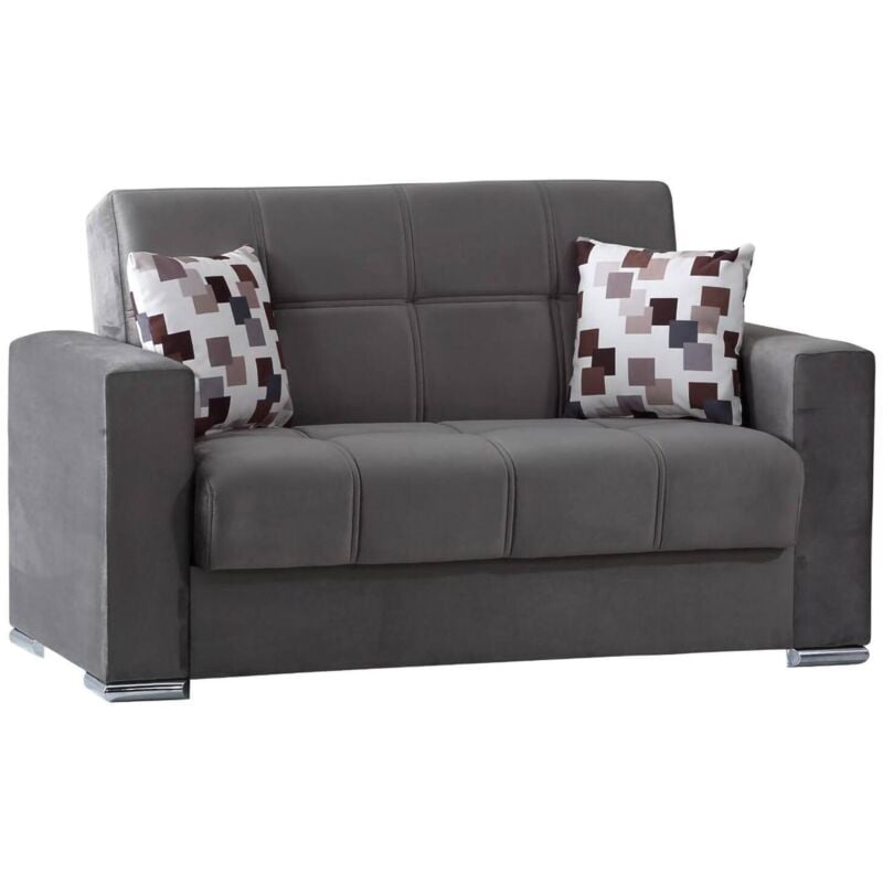 Schlafsofa Dgosen, Lineares 2-Sitzer-Container-Schlafsofa, Wohnzimmersofa aus gepolstertem Stoff mit Klick-Klack-Öffnung, 160x85h91 cm, Grau - Dmora