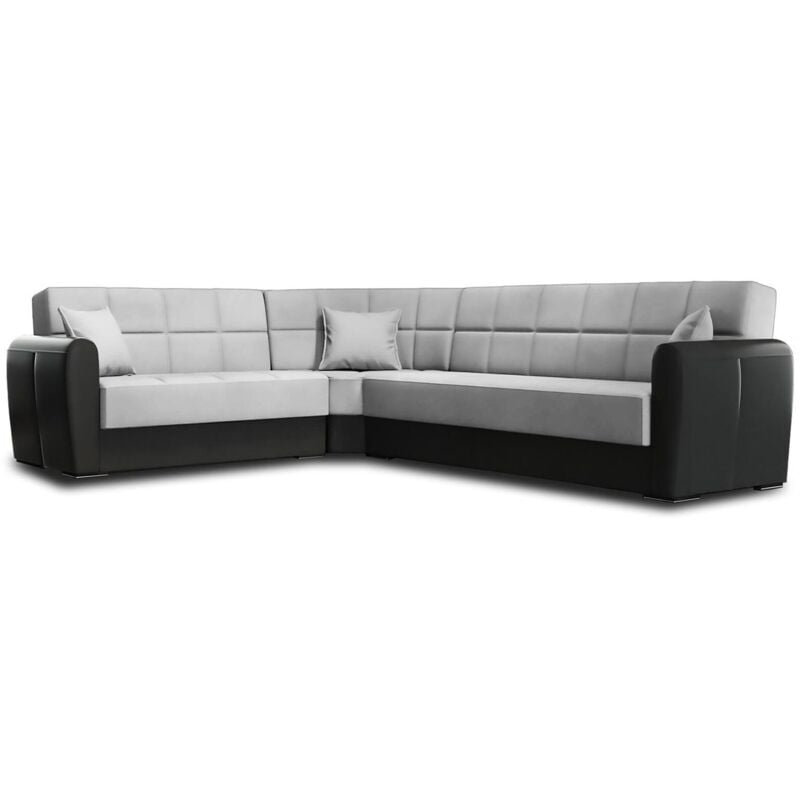 Schlafsofa Dgytkjæ, Eckcontainer-Schlafsofa aus Kunstleder und Stoff, Wohnzimmersofa mit Klick-Klack-Öffnung und umkehrbarer Halbinsel, 305x238h91