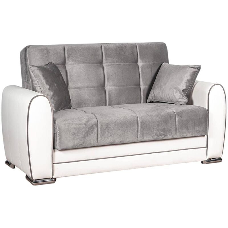 Schlafsofa Dlobuon, Eck-Container-Schlafsofa aus Kunstleder und Stoff, Wohnzimmersofa mit Klick-Klack-Öffnung und umkehrbarer Halbinsel, 163x84h91