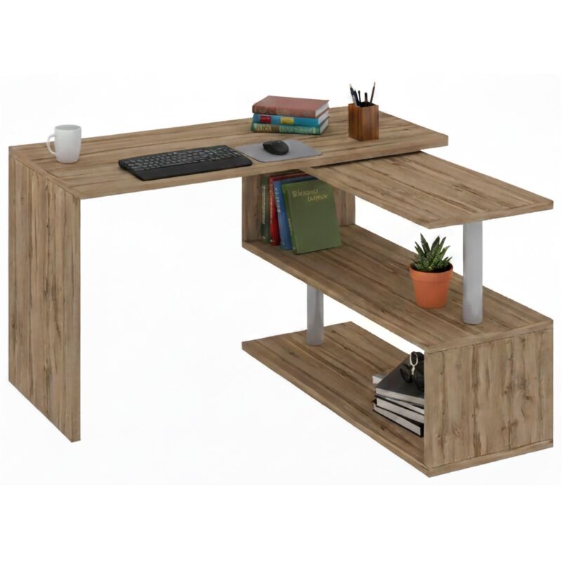 Schreibtisch Dascagn, Eckschreibtisch mit PC-Halterung, Mehrzweck-Bürotisch, platzsparender Schreibtisch mit mehreren Positionen, 100 % Made in