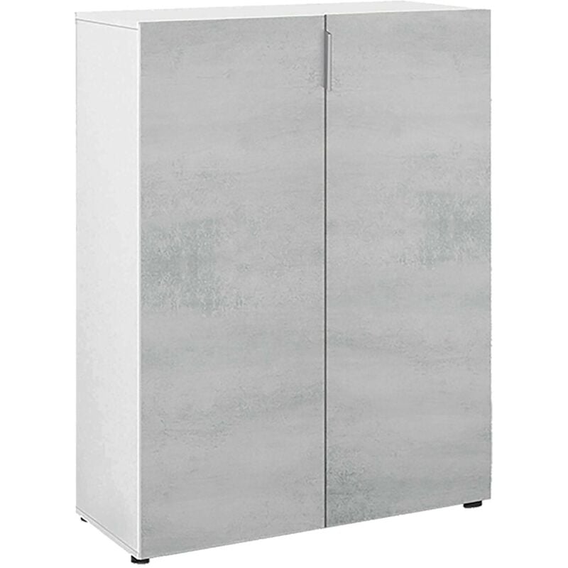 Mehrzweck-Kabinett Olathe, Beistellschrank mit 2 Türen, Niedriger Schuhschrank mit 6 Regalen, Niedriger Schuhschrank, cm 70x36h103, Zement und Weiß