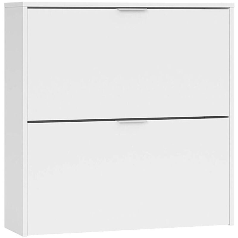 Schuhschrank Louisville, Schuhschrank mit 2 Klapptüren, Schuhregal mit niedrigem Einstieg, Ein niedriges Möbelstück, cm 75x22h76, Weiß - Dmora