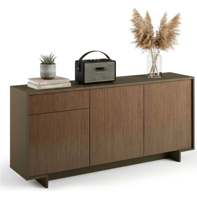 Sideboard Agrifoglio, Wohnzimmer-Sideboard, Wohnzimmer-Buffet mit 3 Türen und 1 Schublade, 100 % Made in Italy, 170 x 42 x 78 cm, Braun und Walnuss