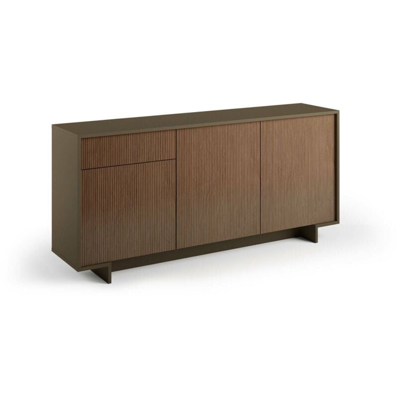 Sideboard Agrifoglio, Wohnzimmer-Sideboard, Wohnzimmer-Buffet mit 3 Türen und 1 Schublade, 100 % Made in Italy, 170 x 42 x 78 cm, Braun und Walnuss,