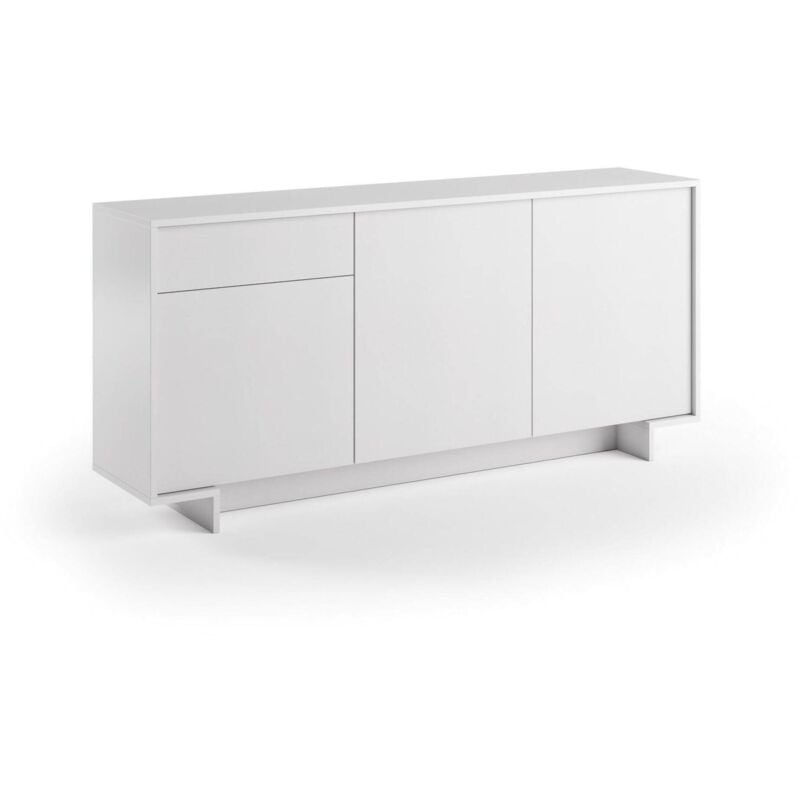 Sideboard Agrifoglio, Wohnzimmer-Sideboard, Wohnzimmer-Buffet mit 3 Türen und 1 Schublade, 100 % Made in Italy, 170 x 42 x 78 cm, Weiß, mit