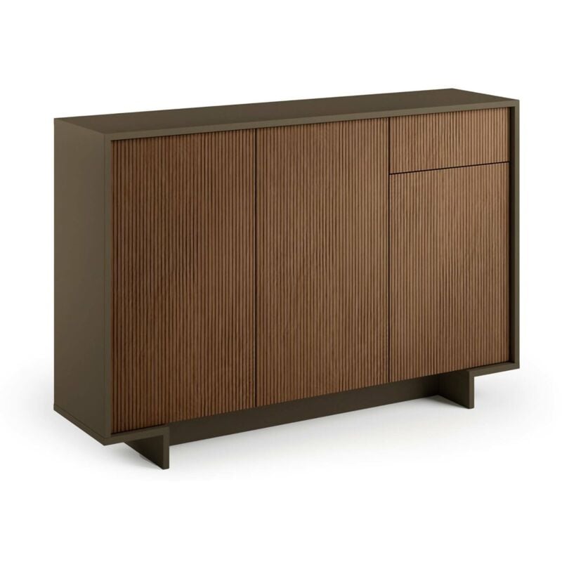 Sideboard Aneto, Wohnzimmer-Sideboard, Wohnzimmer-Buffet mit 3 Türen und 1 Schublade, 100 % Made in Italy, 134 x 35 x 87 cm, Braun und Walnuss, mit