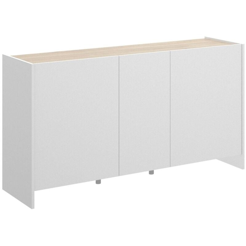 Sideboard Calino, Buffet für Wohnzimmer, Modernes Sideboard für Wohnzimmer mit 3 Türen, 138x42h76 cm, Weiß und Eiche - Dmora