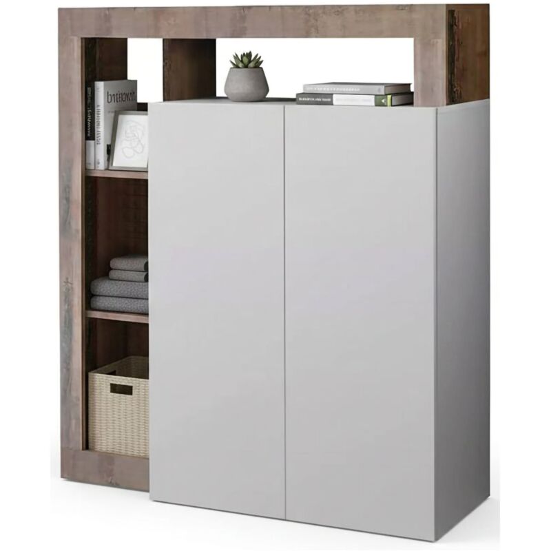 Dmora Sideboard im modernen Design mit 2 Türen und Regalen, Aufbewahrungsschrank, Küchenbuffet, Sideboard Made in Italy, 108x42h127 cm, Farbe Weiß