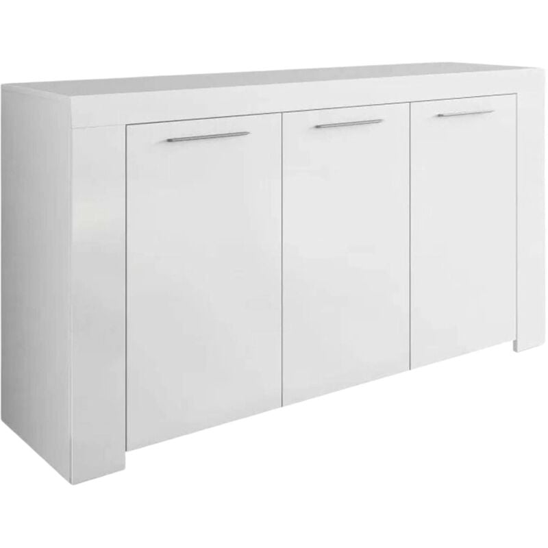 Anrichte Bellevue, Modernes Sideboard mit 3 Türen, Buffet im Wohnzimmer, Fernsehschrank, Sideboard für Wohnzimmer, cm 144x42h80, Weiß - Dmora