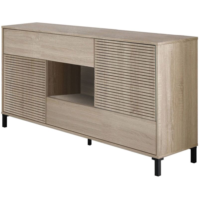 Highboard Waco, Modernes Sideboard mit 2 Türen, Buffet im Wohnzimmer, Fernsehschrank, Sideboard mit Füßen für Wohnzimmer, cm 151x41h80, Eiche - Dmora