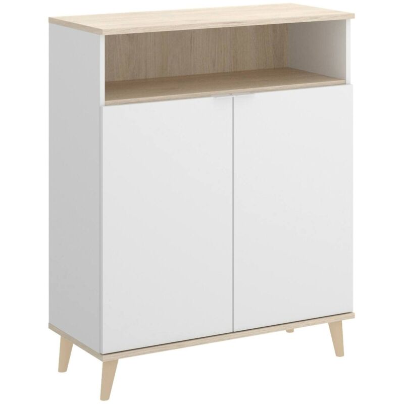 Sideboard Dmossin, Wohnzimmer-Pantry-Buffet, modernes Wohnzimmer-Sideboard mit 2 Türen, 80x40h102 cm, Weiß und Eiche - Dmora