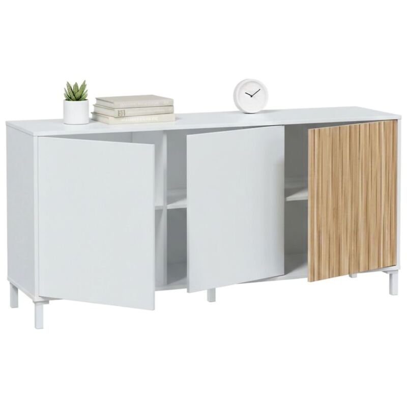 Sideboard Woburn, Buffet für Wohnzimmer mit 3 Türen, Modernes Sideboard für Wohnzimmer, 154x40h74 cm, Weiß - Dmora