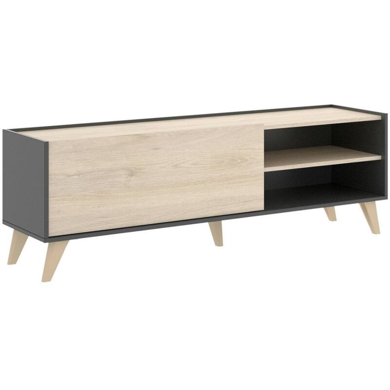 TV-Schrank Dacerbi, niedriges Sideboard für Wohnzimmer, TV-Sideboard für Wohnzimmer, 155 x 43 x 47 cm, Eiche und Anthrazit - Dmora