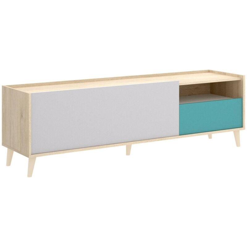 TV-Schrank Tamaro, niedriges Sideboard für Wohnzimmer, TV-Sideboard für Wohnzimmer, 155 x 43 x 47 cm, Eiche und Weiß - Dmora