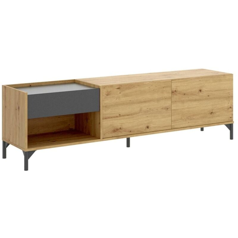 TV-Ständer Dbáe, niedriges Sideboard für Wohnzimmer, Sideboard für Wohnzimmer für Fernseher, 164 x 39 x 49 cm, Eiche Nodes und Anthrazit - Dmora
