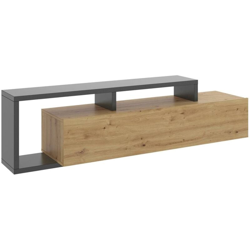TV-Ständer Maiella, niedriges Sideboard für Wohnzimmer, Sideboard für Wohnzimmer für Fernseher, 165 x 40 x 47 cm, Eiche Nodes und Anthrazit - Dmora