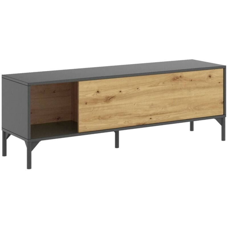 TV-Ständer Olimpo, niedriges Sideboard für Wohnzimmer, Sideboard für Wohnzimmer für Fernseher, 132 x 39 x 44 cm, Eiche Nodes und Anthrazit - Dmora