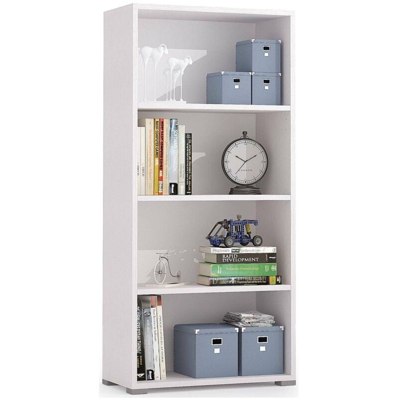 Bücherregal Ddjuri, Bibliothek mit 3 verstellbaren Einlegeböden, Bücherregal, Schrankwand mit Regalen, 100% Made in Italy, 60x30h130 cm, Weiß - Dmora